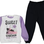 Παιδικό Σετ Φόρμες Χοντρές Μπλούζα και Παντελόνι με Σχέδιο - Λιλά (74538)