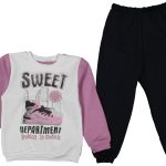 Παιδικό Σετ Φόρμες Χοντρές Μπλούζα και Παντελόνι με Σχέδιο - Πούδρα (74549)