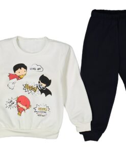 Παιδικό Σετ Χοντρές Φόρμες Φούτερ, Μπλουζίτσα και Παντελόνι με Υπερήρωες - Άσπρο (ΜΠΑ-74836)