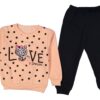 Βρεφικό Σετ Χοντρές Φόρμες Φούτερ, Μπλουζίτσα και Παντελόνι με Σχέδιο - Σομόν (74218)