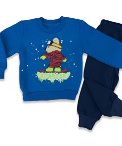 Βρεφικό Σετ Φόρμες Χοντρές Μπλουζίτσα και Παντελόνι με Σχέδιο Στάμπα - Μπλε (76600)