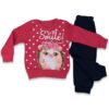 Βρεφικό Σετ Φόρμες Χοντρές Μπλουζίτσα και Παντελόνι με Σχέδιο Στάμπα - Ροδί (76628)