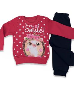 Βρεφικό Σετ Φόρμες Χοντρές Μπλουζίτσα και Παντελόνι με Σχέδιο Στάμπα - Ροδί (76628)