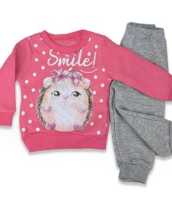 Βρεφικό Σετ Φόρμες Χοντρές Μπλουζίτσα και Παντελόνι με Σχέδιο Στάμπα - Ροζ (76638)