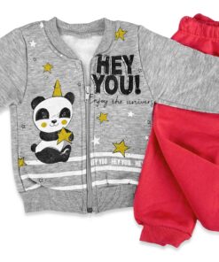 Βρεφικό Σετ Φόρμες Χοντρές Ζακετάκι και Παντελόνι με Σχέδιο - Γκρι (76024)