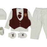 Βρεφικό Σετ 6 κομμάτια με Μπλουζίτσα με Ενιαία Γραβάτα, Γιλεκάκι, Παντελονάκι , Σκουφάκι, Γαντάκια και Παπουτσάκια - Καφέ (77999)