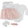 Βρεφικό Σετ 4 κομμάτια με Κορμάκι, Φορεματάκι, Παπουτσάκια και Κορδελίτσα - Σομόν (78011)