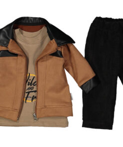 Βρεφικό Σετ Μπλούζα, Παντελόνι και Λεπτό Μπουφαν - Καφέ (77932)