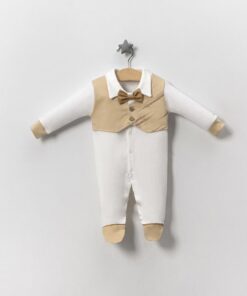 Βρεφικό Φορμάκι Εξόδου με Καπελάκι και Ενιαίο με Γιλεκάκι, και Παπιγιόν - Μπεζ (81514)