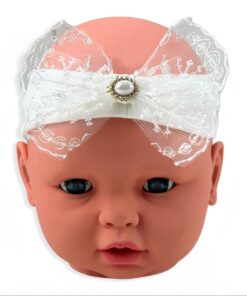 Κορδέλα Αμπιγιέ για το Κεφαλάκι με Σχέδιο Δαντέλα και Μαργαριτάρι - 0-12 Μηνών (81251)