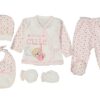 Σετ Πιτζαμάκι 5 Κομμάτια με Ζακετάκι, Παντελονάκι, Σκουφάκι, Γαντάκια και Σαλιάρα με Σχέδιο - Ροζ (81684)