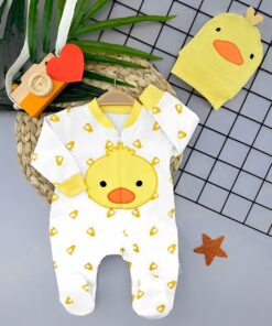 Βρεφικό Φορμάκι και Σκουφάκι με Σχέδιο Παπάκι - Κίτρινο (81739)