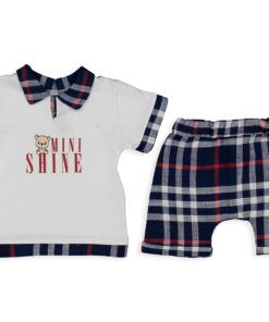 Βρεφικό Σετ Κοντομάνικη Μπλουζίτσα με Γιακά και Σορτσάκι Καρό - (81054)