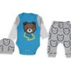 Βρεφικό Σετ Κορμάκι με Παντελόνι και Σκουφάκι με Σχέδιο Αρκουδάκι - Μπλε (82013)