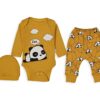 Βρεφικό Σετ Κορμάκι με Παντελόνι και Σκουφάκι με Σχέδιο Πάντα - Μουσταρδί (82025)