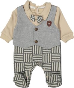 Φορμάκι Εξόδου Βρεφικό Ενιαίο με Γιλέκο και Παπιγιόν - Γκρι (82367)