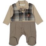 Φορμάκι Εξόδου Βρεφικό Ενιαίο με Γιλέκο Καρό και Παπιγιόν - Μπεζ (82397)
