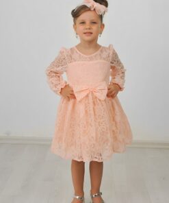 Παιδικό Αμπιγιέ Μακρυμάνικο Φόρεμα με Στέκα - Σομόν (85378)