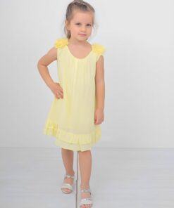 Παιδικό Φόρεμα Αμάνικο Μονόχρωμο με Σχέδιο Λουλούδι - Κίτρινο (85404)