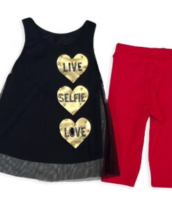 Παιδικό Σετ Αμάνικο Μπλουζοφόρεμα και Κολάν Κάπρι με Τρους - (85132)