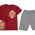 Παιδικό Σετ Κοντομάνικη Μπλούζα και Βερμούδα με Σχέδιο "Bronx" - Κόκκινο (85931)