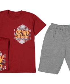 Παιδικό Σετ Κοντομάνικη Μπλούζα και Βερμούδα με Σχέδιο "Bronx" - Κόκκινο (85931)
