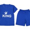 Παιδικό Σετ Κοντομάνικη Μπλούζα και Βερμούδα με Σχέδιο Κορώνα "King" - Μπλε (85910)