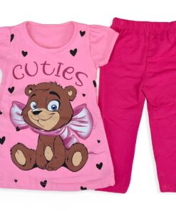 Παιδικό Σετ Μπλούζα και Παντελόνι Κολάν Κάπρι με Σχέδιο Αρκουδάκι "Cuties" Ροζ