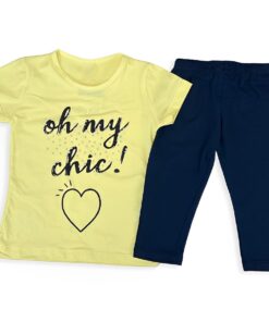 Παιδικό Σετ Μπλούζα και Παντελόνι Κολάν Κάπρι με Σχέδιο Καρδούλα και Στρασάκια "Oh My Chic!" - Κίτρινο (85235)