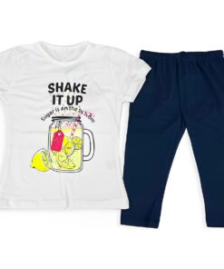 Παιδικό Σετ Μπλούζα και Παντελόνι Κολάν Κάπρι με Σχέδιο Στάμπα και Στρασάκια - Άσπρο (85214)