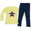 Παιδικό Σετ Λεπτή Μακό Μπλούζα και Παντελόνι Κολάν με Σχέδιο Αστεράκια και Στρασάκια - Κίτρινο (85206)