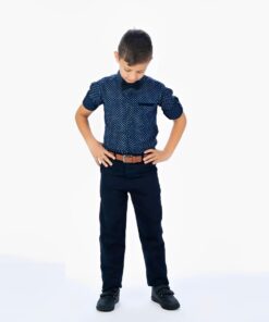 Παιδικό Σετ Πουκάμισο με Παντελόνι Καμπαρντινέ και Αποσπώμενο Παπιγιόν με Ζώνη – Σκούρο Μπλε (85323)