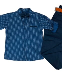 Παιδικό Σετ Πουκάμισο με Παντελόνι Καμπαρντινέ και Αποσπώμενο Παπιγιόν με Ζώνη – Σκούρο Μπλε (85323)