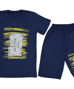 Παιδικό Σετ Κοντομάνικη Μπλούζα και Βερμούδα με Σχέδιο "Action Plan" - Σκούρο Μπλε (84637)