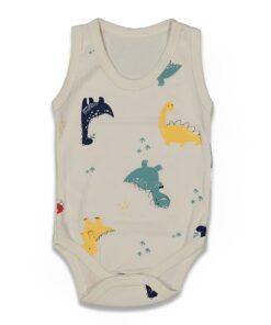 Βρεφικό Κορμάκι Αμάνικο με Σχέδιο Δεινοσαυράκια - Μπεζ (86531)