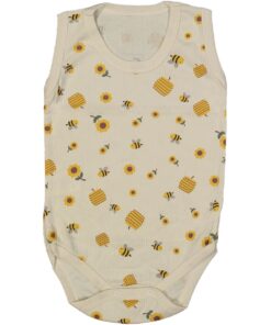 Βρεφικό Κορμάκι Αμάνικο με Σχέδιο Μελισσούλες και Λουλουδάκια - Μπεζ (85677)