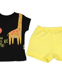Βρεφικό Σετ Κοντομάνικη Μπλούζα και Σορτσάκι με Σχέδιο Καμηλοπάρδαλη "Born to be Wild" - Κίτρινο (86630)