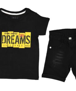 Βρεφικό Σετ Κοντομάνικη Μπλούζα και Τζιν Σορτσάκι "Dreams Lifestyle" - Μαύρο (86637)