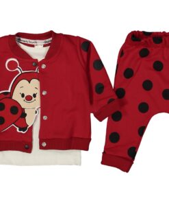 Βρεφικό Σετ Μπλούζα με Παντελονάκι και Ζακέτα με Σχέδιο Πασχαλίτσα - Κόκκινο (85164)
