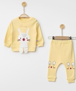 Βρεφικό Σετ Μπλουζίτσα και Παντελονάκι με Σχέδιο Λαγουδάκι - Κίτρινο (85449)