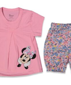 Σετ Βρεφική Κοντομάνικη Μπλούζα σε Γραμμή Χαμόγελο με Σορτσάκι με Ήρωα Κινουμένων Σχεδίων - Ροζ (87379)