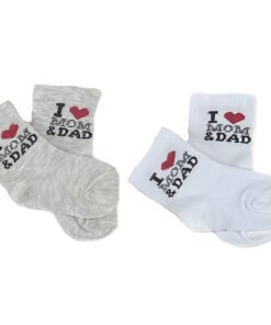Παιδικές Καλτσούλες Δύο (2) Ζευγάρια Μονόχρωμες "I Love Mom And Dad" - Άσπρες, Γκρι (88195)