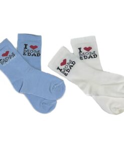 Παιδικές Καλτσούλες Δύο (2) Ζευγάρια Μονόχρωμες "I Love Mom And Dad" - Γαλάζιες, Άσπρες (88188)