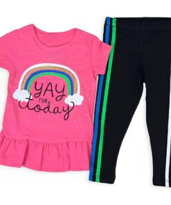 Παιδικό Σετ Μπλούζα και Παντελονάκι Κολάν με Σχέδιο Ουράνιο Τόξο και Στρασάκια - Ροζ (87641)