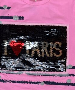 Παιδικό Σετ Μπλούζα και Παντελόνι Κολάν Κάπρι Διακοσμημένο με Πούλιες και Στρασάκια "I Love Paris" - Ροζ (87648)