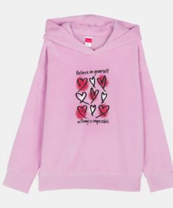 Joyce Παιδικό Χειμερινό Βελουτέ Σετ, Μπλούζα και Παντελόνι με Σχέδιο Καρδούλες - Ροζ (89281)