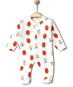 Φορμάκι Βρεφικό με Σχέδιο Φραουλίτσες και Κλειστά Ποδαράκια - Άσπρο (90632)