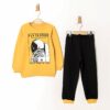 Παιδικό Σετ Χοντρές Φόρμες Φούτερ, Μπλούζα και Παντελόνι με Σχέδιο Αστροναύτη - Κίτρινο (90104)