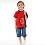 Παιδικό Σετ Κοντομάνικη Μπλούζα και Βερμούδα Τζιν "Mastermind 8" - Κόκκινο (91389)