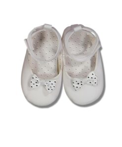 Παπουτσάκια Αγκαλιάς Μπαλαρίνες με Χρατς και Φιογκάκι Πουά - Άσπρο (90808)